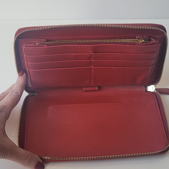 PRADA Red  Leather Zip Around Wallet - Picture 13 of 16